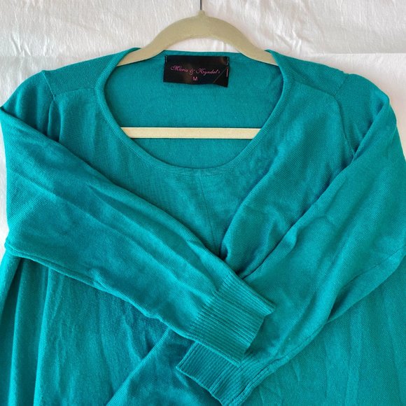 Teal Asymmetrical 3/4 Sleeve Sweater - Picture 2 of 3